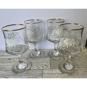 Regent by Dema Sherry Glasses Gold Rim White Etching Decorative Glassware